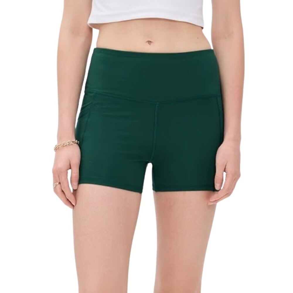 Varley 3" Biker Shorts Womens Large Green Pockets Active Activewear Workout NWOT